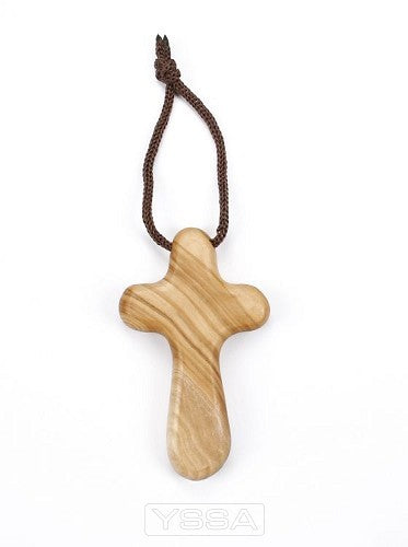 Kruis met koord olijfhout 9cm