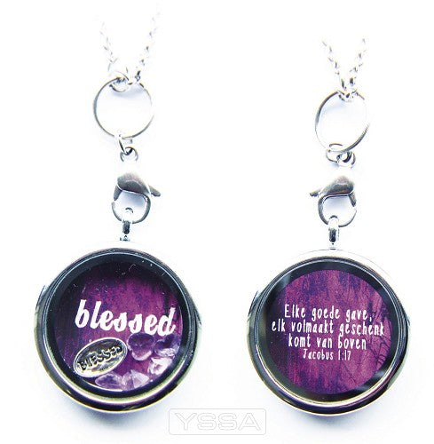 Blessed charm with purple and pink heart